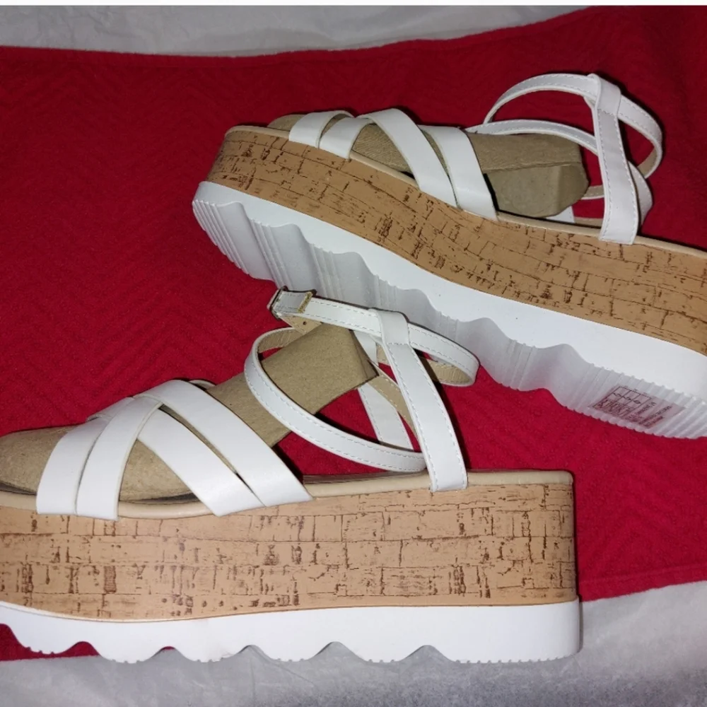 Yoki White and Tan Platform Sandals